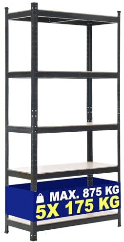CLP Lagerregal 90X180X40 cm I Böden Bis Je 175 KG Belastbar I Metall-Steckregal, Farbe:schwarz, Größe:90x40x180 cm