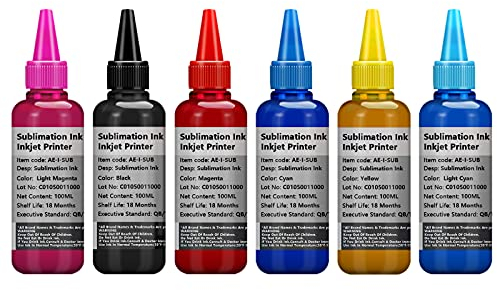 6 flacons d'encre de Sublimation 100ml Compatible avec Les imprimantes Eps 6 Couleurs T50 T59 P50 T60 1400 1410 1500W R300 RX600 L1800 L800 L805 L810 L850