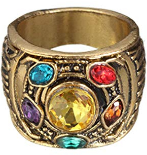 PPX Herren-Ring, Thanos Cosplay Kostümringe, Modeschmuck, Buchstabenring mit sechs Kristallen, Legierung, Gold