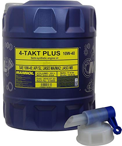20L MANNOL 4-Takt Plus 10W-40 API SL JASO MA2 Öl Motorradöl inkl Auslaufhahn