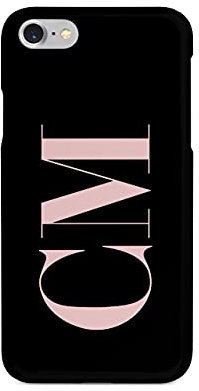 Tirita Personalised Initials Custom Hard Phone Case Compatible with iPhone 7/8 / SE 2020 / SE 2022 PRINTED GLITTER, NOT REAL GLITTER Fashion Stylish Monogram Baby Pink Font