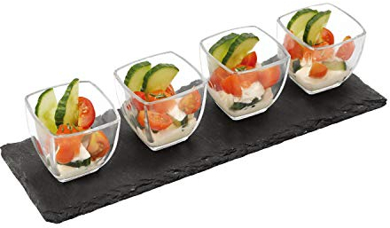 Van Gogh Rustic Slate Nibbles Tray Snack and Dips Glasses Cup Appetizer Tapas Serving Set