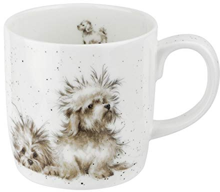 Royal Worcester Wrendale Designs Best Friends Tasse, 400 ml, große Kaffeetasse mit Hunde-Design, aus feinem Knochenporzellan, mikrowellen- und spülmaschinenfest