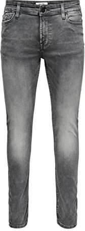 Herren O&S Slim Fit Jeans | Basic Hose Denim Pants ONSLOOM | Tapered Trousers Stoned Washed, Farben:Grau, Größe Jeans:33W / 34L