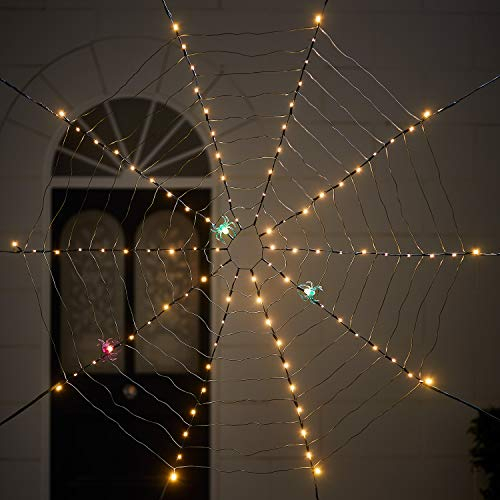 Lights4fun 100er LED Spinnennetz Halloween Deko Timer Batteriebetrieb