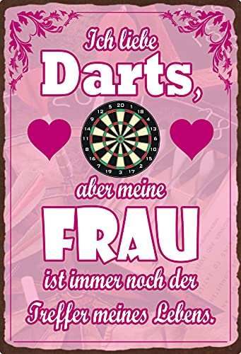 Blechschild 20x30cm gewölbt Ich liebe Darts aber meine Frau Sprüche Deko Geschenk Schild