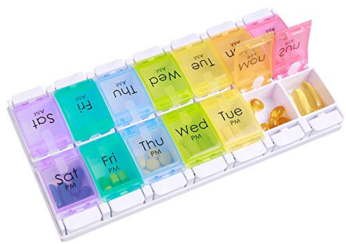 Lanzn Medical Weekly Pill Box, Pill Organiser 14 Day Pill Storage Case Reminder Pill Tablet Dispenser Am Pm Medicine Box Pill Container Dosset Box with 14 Compartments for Medicines