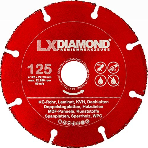 LXDIAMOND Hartmetall Trennscheibe 125mm x 22,23mm Sägeblatt für Parkett WPC Holz Kunststoff Laminat KG für Winkelschleifer 125 mm