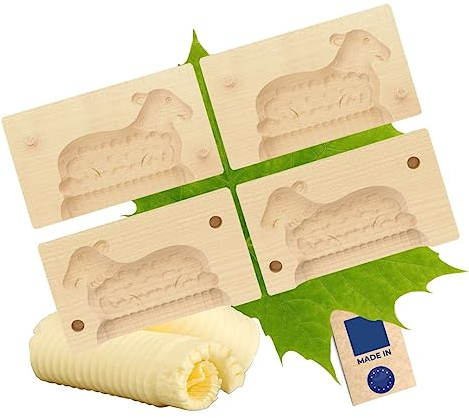 2X HOFMEISTER® Butter-Klappform, 2-teilig, Lamm, 14 cm, handgeschnitzt in Deutschland, Butterform zum Verzieren & Dekorieren, hygienisches Butter-Model, aus heimischem Ahorn-Holz