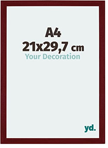 yd. Bilderrahmen DIN A4 21x29.7 cm Weinrot Gewischt - MDF Rahmen Mura | Your Decoration, Acrylglas aus Kunststoff, Wandmontage, Geeignet für Fotos, Poster und Puzzles, Made in Holland