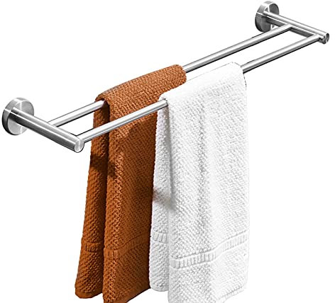 Barre de salle de bain Double serviette, longue, 40cm-100cm, finition d'argent brossé, rail de serviette en acier inoxydable SUS304, support de serviette ronde murale, teneur en vêtement de cuisine