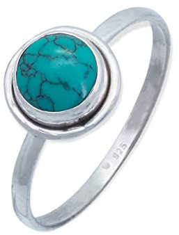 mantraroma Damen Ring Silber mit Stein Türkis Edelstein türkis schlicht modern