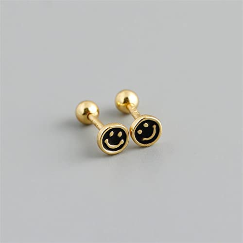 Damen-Ohrstecker Ohrringe 925 Sterling Silber Glücklächeln Blauer Emaille Spirale Perle Ohrstecker for Frauen Minimalist Nette Smiley Durchbohrte Schmuck Creativity Ohrringe ( Gem Color : Black Gold )
