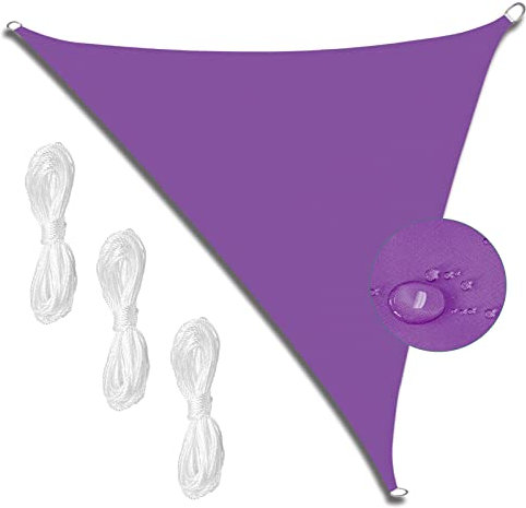 MEEYI Sonnensegel Dreieckig 4x4x4m Imprägniert Segel Baldachin 98% UV Schutz Sonnenschutz Wasserdicht für Garten Balkon Camping Outdoor mit Seil Violett