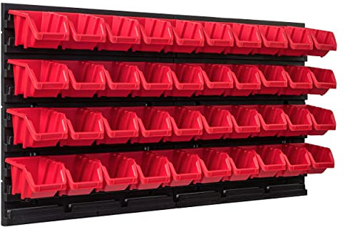 Scaffale da officina con sistema di stoccaggio, 78 x 39 cm, 40 pezzi, con scatole impilabili, pannelli da parete, scaffali extra resistenti, per riporre oggetti e garage, scaffali