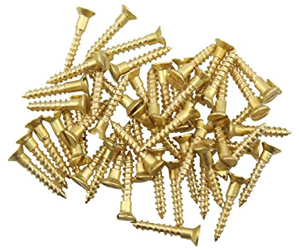 MEETOOT - 25 tornillos de cabeza avellanada ranurada de latón, tornillos de madera autorroscantes planos para carpintería, herrajes para muebles, #2 x 1/2 pulgadas (M2 x 12 mm), color dorado
