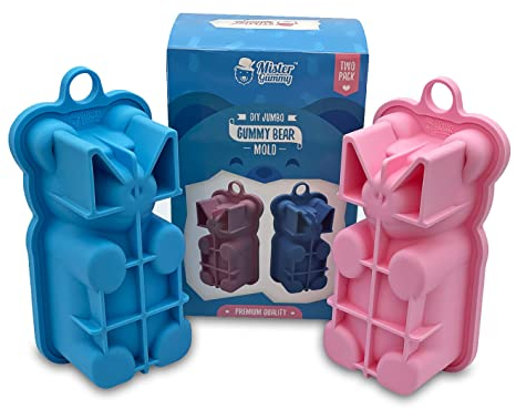 Mister Gummy Jumbo-Form für Gummibärchen zum Selbermachen, mittelgroße Gummibärchen, Schokolade, Seifen, Kerzen, Badekugeln, Eis, Deko-Bären, Backwaren und mehr, 2 Stück
