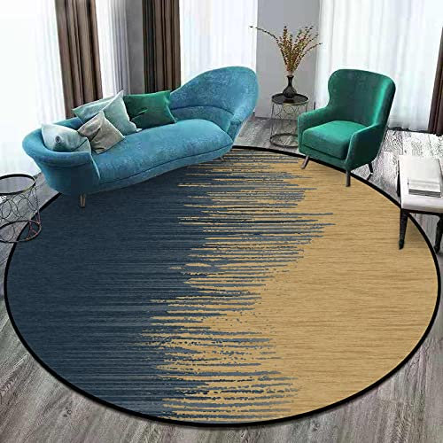 ESOUY Teppich, rund, Dunkelblau, Braun, Linien, modisch, abstrakt, Nicht fusselnd, schmutzabweisend, groß, Wohnzimmer, Schlafzimmer, Teppiche, 120 cm