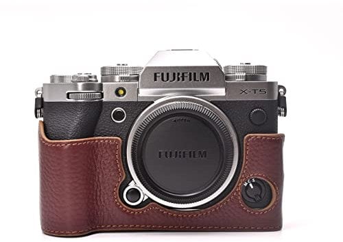 Rieibi Fuji XT5 Case - Quality Genuine Leather Half Case for Fujifilm X-T5 Digital Camera - Body Protective Grip Case for Fuji XT5 X-T5 - Coffee