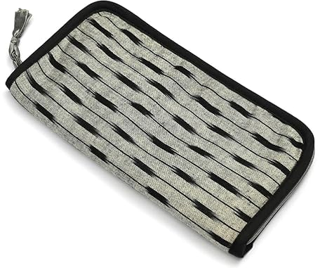 Lantern Moon Tasche für Strickzubehör – Tasche aus Baumwolle mit Reißverschluss – Aufbewahrung für Strickgeräte, Häkelnadeln, Kabel, Notizen, 19 x 10,5 x 3 cm, grau, schwarz, 19 x 10.5 x 3cm, Ikat