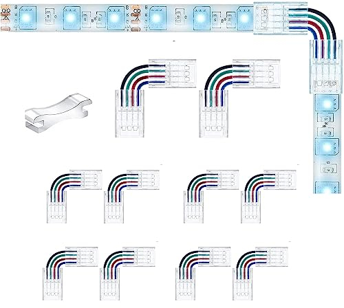 YUTOKEER RGB-LED-Verbinder - 4-Pin LED-Streifen-Adapter, Lötfreier L-Form-Verbinder für RGB-Lichter, 10 mm, 5-24V (10er-Pack)