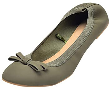 Women's Ballet Ballerina Flats Fold up Pumps Slip On Low Heel Party Courts Pump Closed Toe Heels Wedding Party Pumps Dress Sandals Size 4.5 1#Green