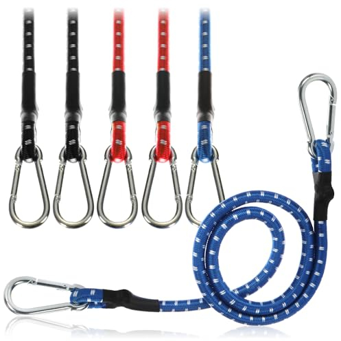 COM-FOUR® 6X tendeurs en Caoutchouc - tendeurs de Bagages à Rayures Blanches - Corde de Tension avec mousquetons - caoutchoucs de Tension pour vélos, Voitures, Bagages (80cm - 6 pièces - coloré)