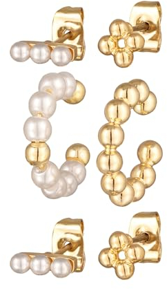 Elli Ohrringe Damen Ohrstecker Kugeln Set Earcuff Glasperlen Goldfarben