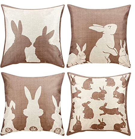 4er Set Kissenbezüge Frühling Hase 45 x 45 cm Häschen Ostereiern Dekokissen Cases Home Grün Nostalgie Zierkissenbezüge für Sofa Schlafzimmer Wohnzimmer Quadratische Dekokissen