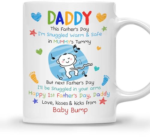 Gossby Baby Bump Coffee Mug for Dad Gift - Funny Gift for Dad, New Dad, First-time Dad from Unborn Baby - 1st Fathers Day Gift Dad for Husband from Wife - 11oz Fathers Day Coffee Mug for Men V2
