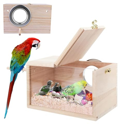 Transparentes Vogelzuchtbox Wellensittich Nistkasten: LEKEFET Wellensittich Holz Zuchtbox Massivholz Papagei Zucht Box Vogelzucht Brutkasten Vogelhaus für Sittich Lovebirds Papageien12*12 * 19.5cm