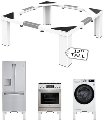 ANBase 12 Height Heavy-Duty All Steel Washing Machine Stand Universal Washer and Dryer Pedestal, Adjustable19-29 Width/Length Laundry Pedestals for Washer and Dryer Stand（White）