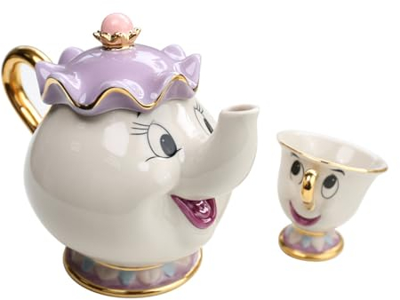 FIYSON Die Schöne und Das Biest Teekanne Tassen Set Mrs. Potts Teekanne & Teegläser Set,Keramik Teeservice,Niedliche Kaffeebecher, Einweihungsgeschenke für Männer,Frauen,Kinder (Teetassen & Teekanne)