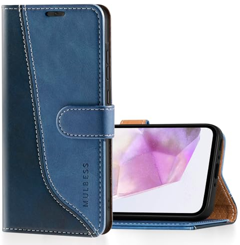 Mulbess für Samsung Galaxy A35 5G Hülle, Handyülle Leder mit Kartenfach, Klapphülle mit Magnetverschluss, Flip Case Etui Handytasche Schutzhülle, Stilvoll Diamant Blau