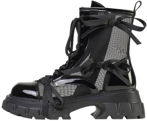 Stivali A Rete Traspiranti da Donna Carino Bowknot Punk Goth Stivaletti da Donna Scarpe con Plateau per Sandali Estivi da Donna, Nero (Color : Black, Size : 35)