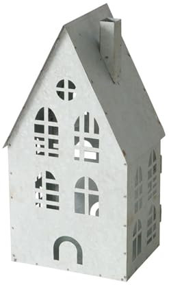 Seaside No.64 - Laterne aus Metall - Lichthaus/Windlicht - perfekt um Stumpenkerzen, Teelichter und LED- Lichter in Szene zu setzen - Wohnaccessoire für Herbst/Winter/Neutral (Haus Grau mittel)