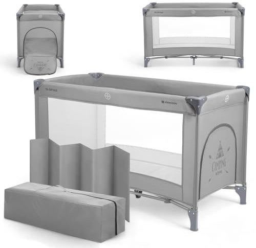 KikkaBoo SO Gifted Cuna de Viaje, hasta 15 kg, Parque Cuna 120x60 cm, 1 Nivel, Plegable, Ligera, Bolsa de Transporte, Compacta, Gris