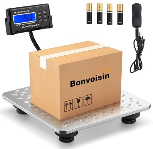 Bonvoisin Postal Scale Digital 300kg/660lb Parcel Shipping Scale with External LCD Display, Stainless Steel Platform, 4 AA Batteries & Mains Adapter Included, kg/oz/lb/lb-oz, Counting (GB)