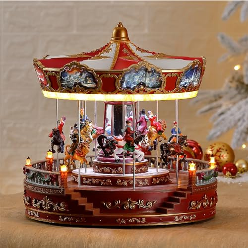Generic Musik-Karussell im alten Weltstil, mehrfarbige LED-Weihnachtsspieluhr, drehendes Karussell-Dekoration, handgefertigt, realistisch, dreht und bewegt sich mit Musik nach oben nach unten, für