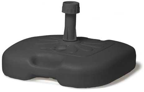 Basamento Base Per Ombrellone Centrale Da Giardino In Dura Plastica Colore Nero Resistente Riempibile Con 20 Kg Di Acqua Sabbia Angoli Arrotondati e Adattatore Palo Per Terrazzo Balcone Base Quadrata