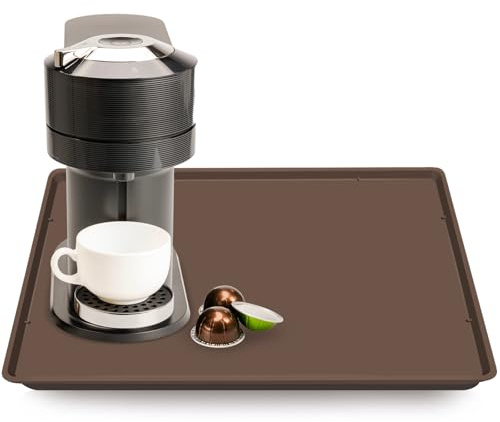 TOHONFOO Silikon-Kaffeemaschine-Matte mit Lippe, 50 x 38 cm, robuste Kaffeemaschine, Matte für Arbeitsplatten, Kaffeetablett passt unter Kaffeemaschinen, Espresso-Zubehör, Braun