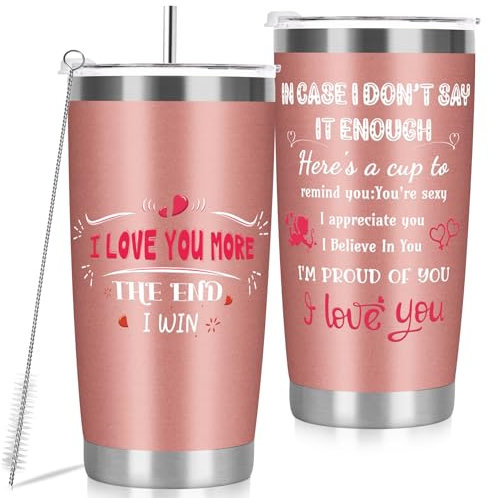 MestectPET Valentine's Travel Mug for Her - I Love You Gift for Girlfriend or Wife - Romantic Anniversary Birthday Present - Insulated Coffee Cup & Wine Tumbler 600ml