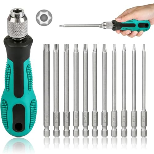 12-teiliges 100mm T6-T40 magnetischer Torx Sechskantgriff Schraubendreher-Set, mit T30 und Griff, 1/4 Zoll Sechskant Schaft Elektrische Werkzeuge für Akkuschrauber T20 T25 Schraubendreher