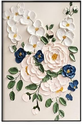 FWSHANGMAO Tableau Peinture Sur Toile Peintures Peintes À La Main Fleur De Vigne En Pleine Floraison Peinture Sur Toile Épaisse Effet 3D Peinture Au Couteau Sans Cadre Huile Épaisse Œuvre Décor