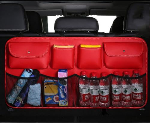 Auto Kofferraum-Organizer Tasche für Citroen Cactus Picasso Aircross AMI, Faltbarer Hängen Rücksitz Kofferraum Aufbewahrungstasche Wasserdicht Autozubehör,D/Red