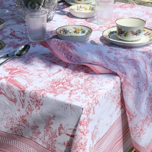 Tissus et Nappes Westeel - Nappe Toile de Jouy Imprimé Pastoral et Champêtre (Rose, 300x160cm)