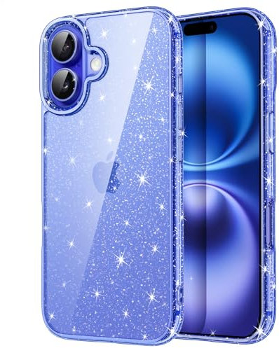 JETech Glitzer Hülle für iPhone 16 6,1 Zoll, Bling Glitter Stoßfest Handyhülle, Niedliche Glitzernde für Frauen und Mädchen (Ultramarin)