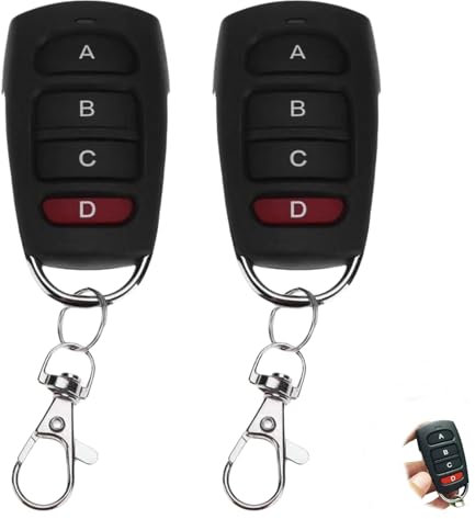 2 Pcs Garage Door Remote Control, Universal Garage Door Remote Key Fob 433Mhz Remote Controls, Wireless Cloning Electric Garage Opener Copy Remote Control Keychain 433 MHz Duplicator with 4 Button