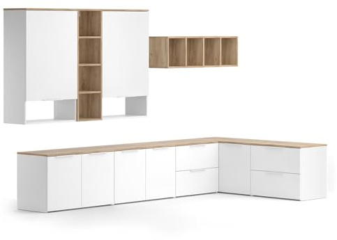 Vicco Wohnwand Wido Weiß/Sonoma | 9 Teile, kombinierbar mit weiteren Elementen der Wido-Serie