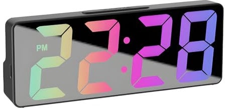 Colorful Digital Alarm Clock, LED Alarm Clocks with Screen Temperature Display Adjustable Brightness Voice Control 12/24H Display, USB/Battery Powered Desk Clock for Home Office Kids Adults (Black)